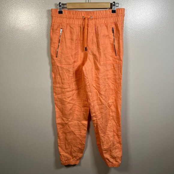 Athleta Cabo Linen Jogger Pants Size 6 Cactus Peach Coral Travel Beach Coastal - Picture 1 of 11